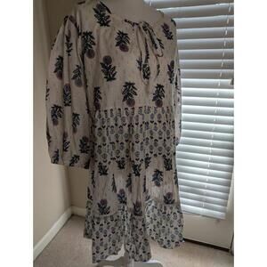 White Baby Doll Floral Midi Dress XL Gold Flecks Pre-owned Excellent